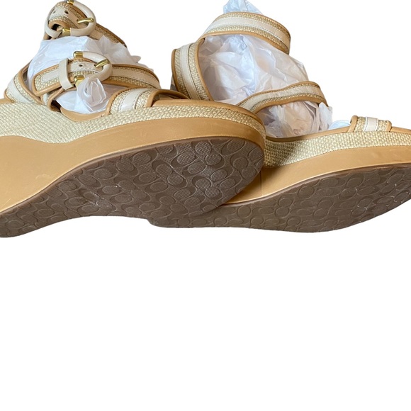 COACH tan and cream woven straw wedge platforms with ankle strap - maralee style - Picture 10 of 11